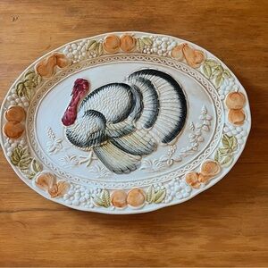 Vintage XL Harvest Turkey Thanksgiving Majolica Platter Japan